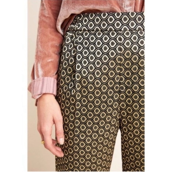 - NWT Anthro Gold & Black Metallic Print Larkin Jacquard Tapered Trouser Pants - Picture 1 of 13